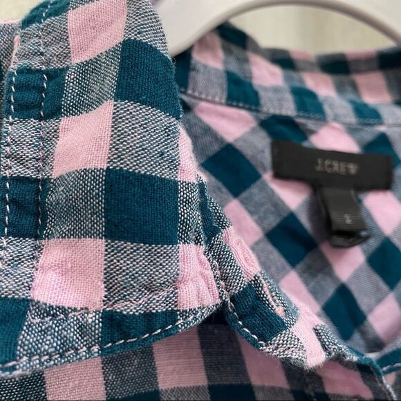 J. Crew Pink Teal Popover Plaid - Picture 8 of 11